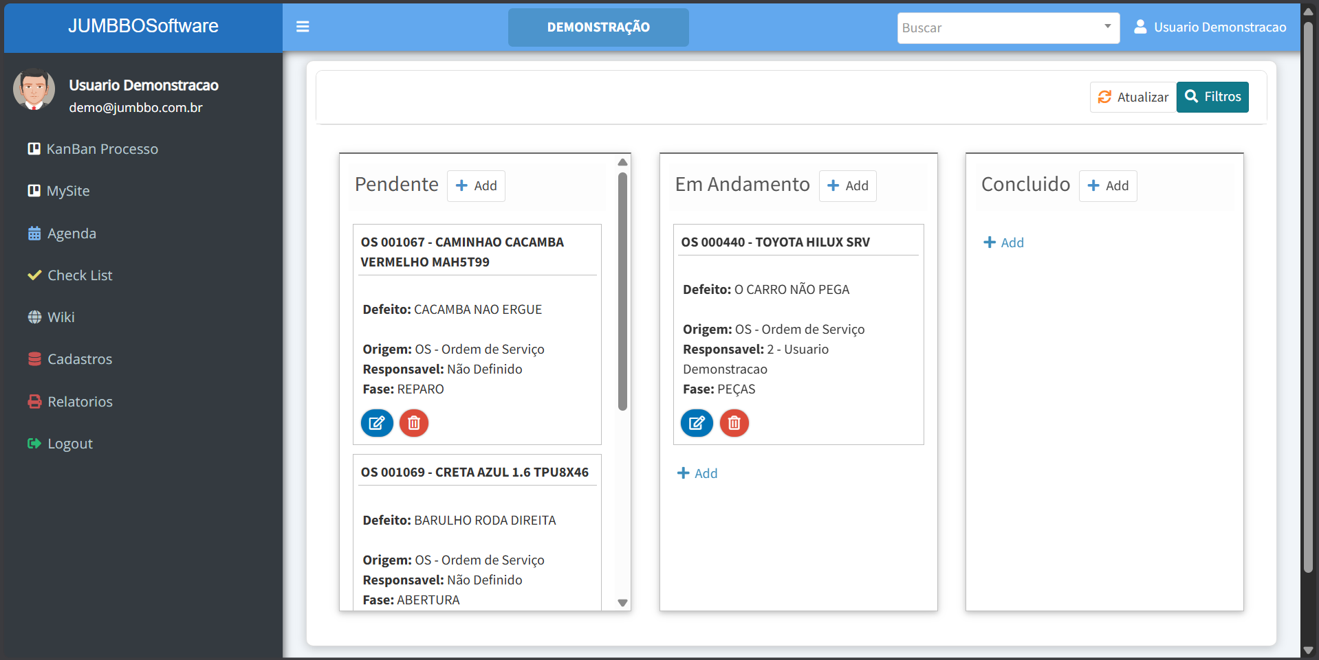 Painel do ERP Jumbbo